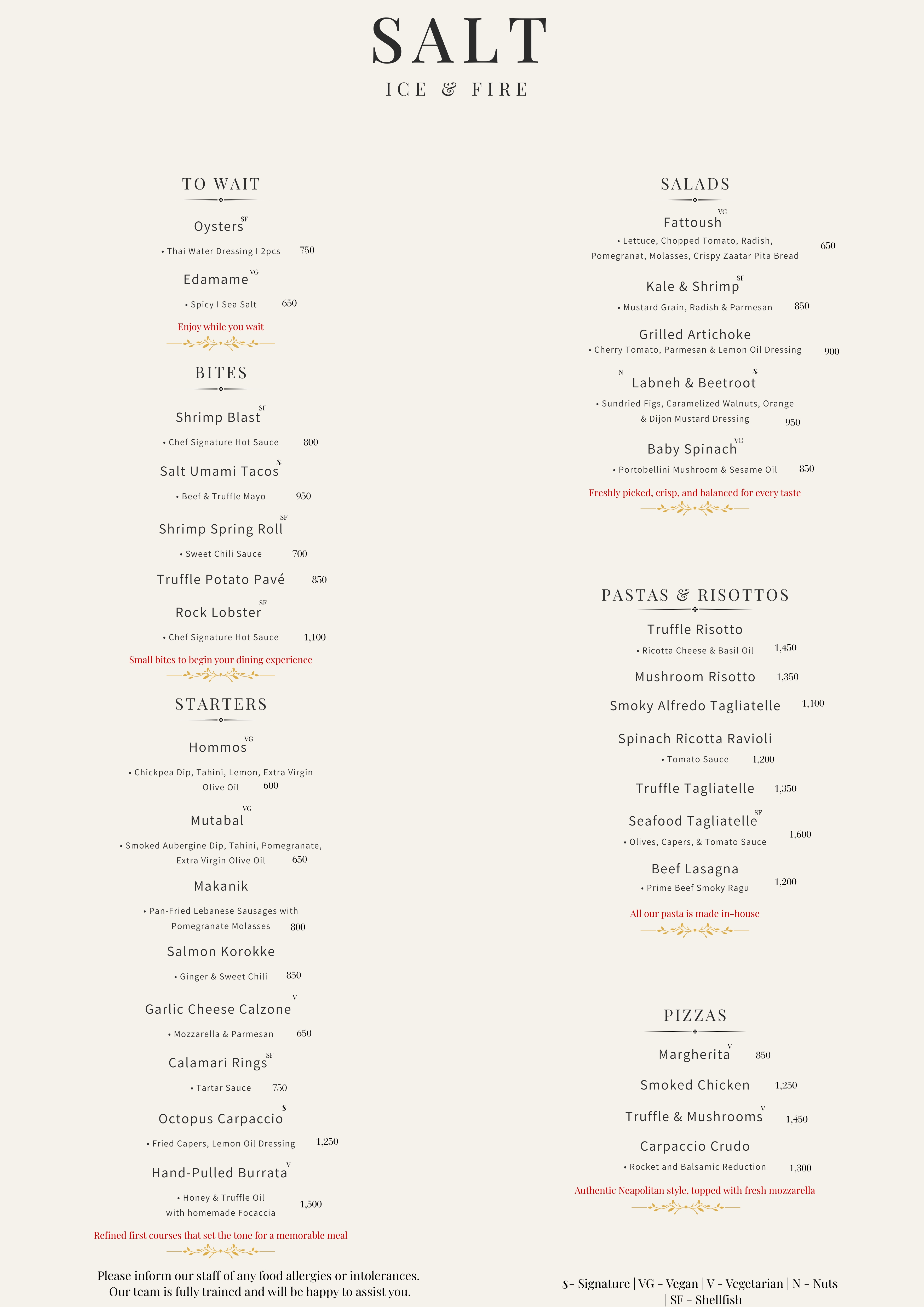 English Food Menu Page 1