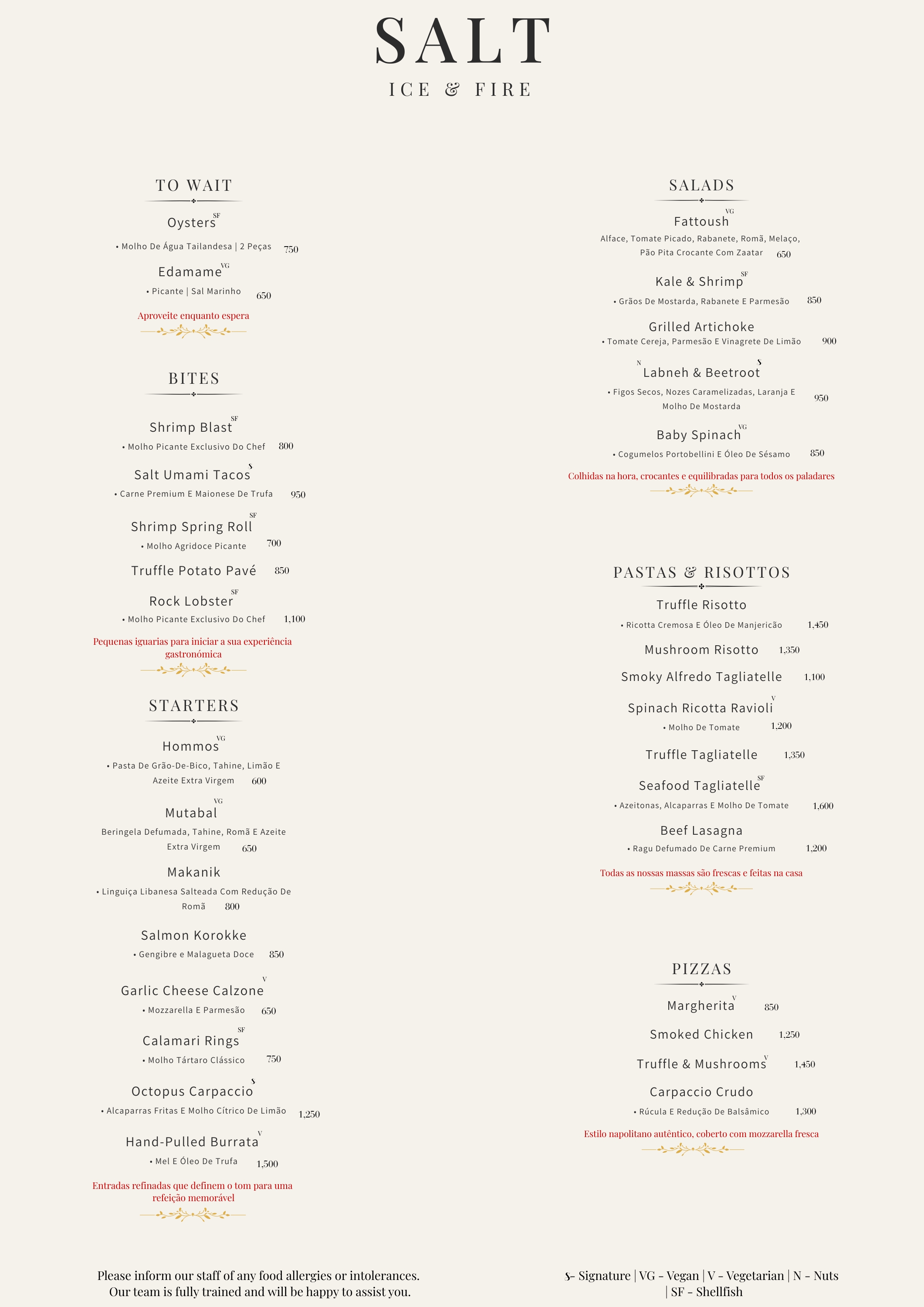 Portuguese Food Menu Page 1