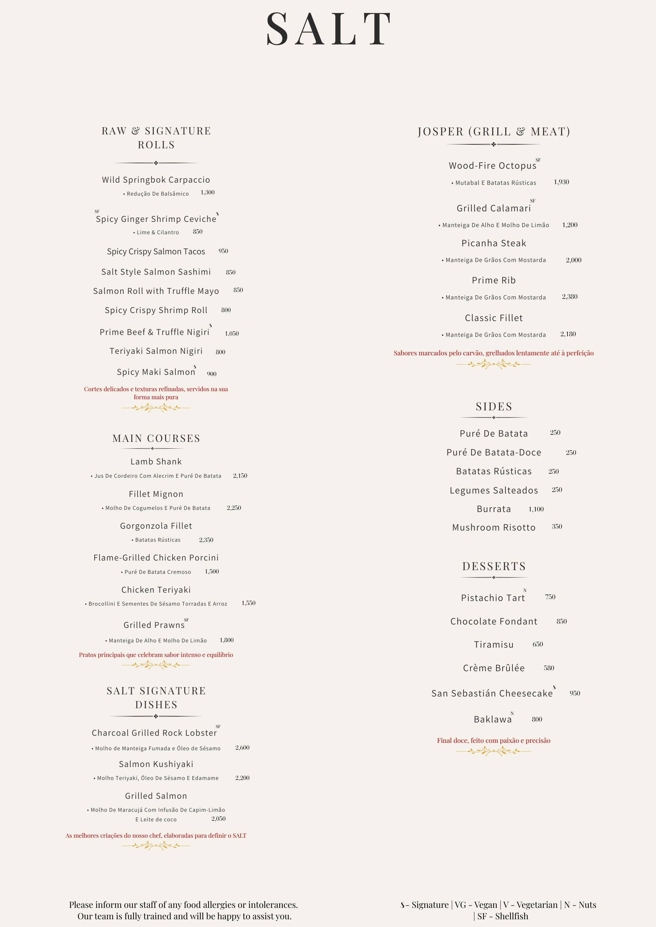 Portuguese Food Menu Page 2