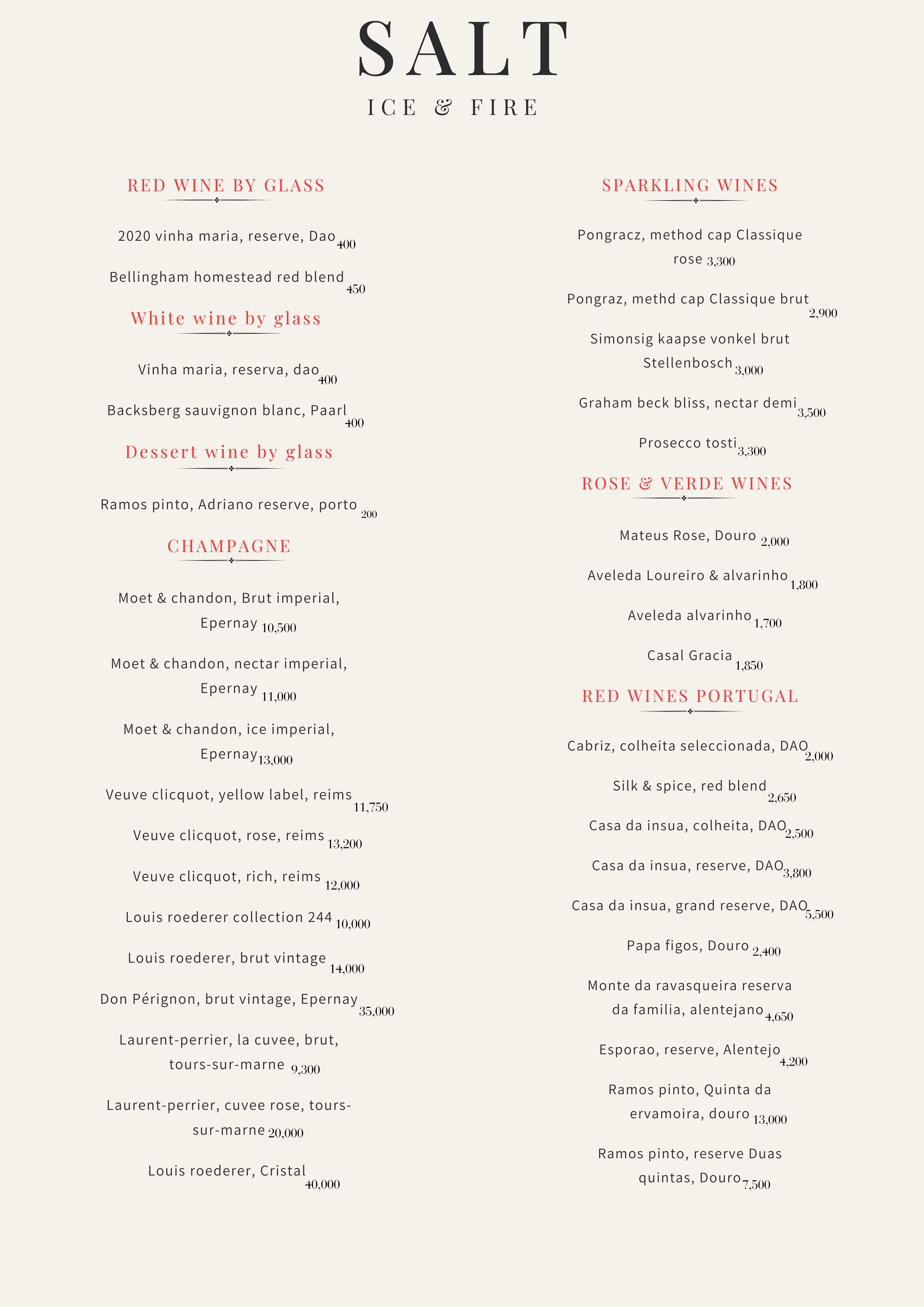 Portuguese Drinks Menu Page 1