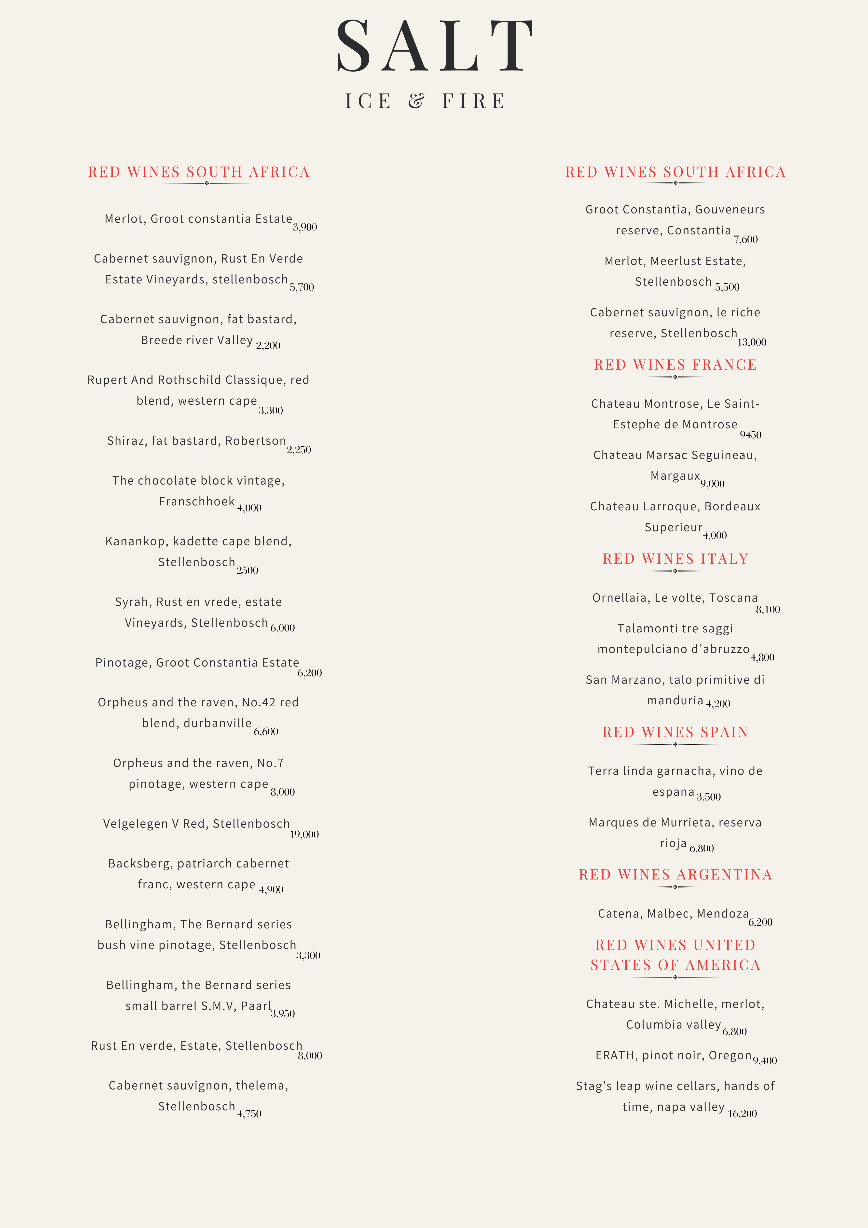 Portuguese Drinks Menu Page 2